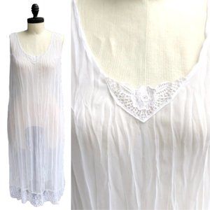 Vintage Ethereal Sheer Crinkle Lace Slip Dress Overdress Underdress Lingerie S/M